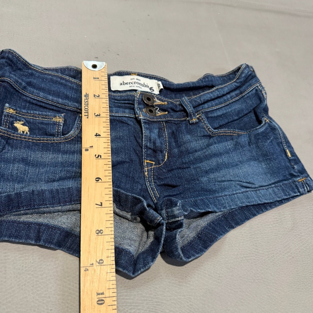 Abercrombie Kids Dark Wash Low Rise Micro Mini Y2K Denim Booty Short-00/24-6631 - Picture 4 of 8